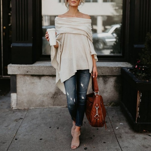 NEW Off Shoulder Sweater Loose Top T-Shirt Shirt - Picture 4 of 4